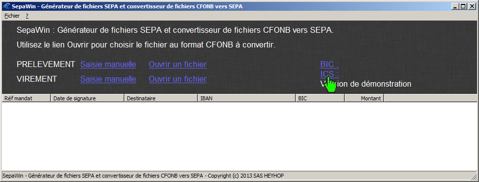 Copie d'écran logiciel SepaWin convertisseur CFONB SEPA