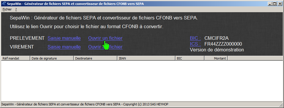 Copie d'écran logiciel SepaWin convertisseur CFONB SEPA